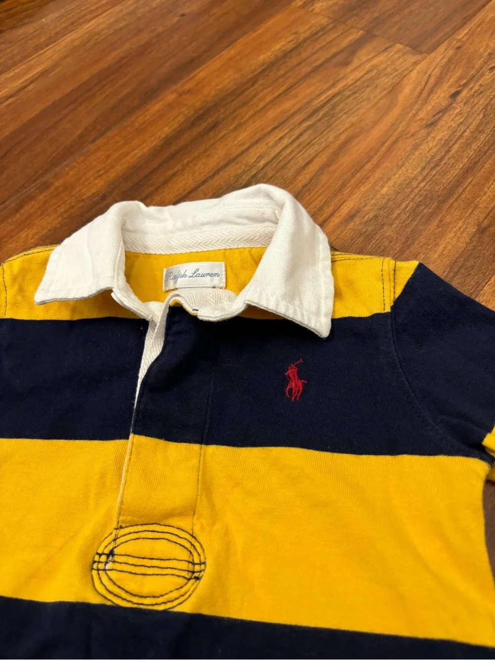 Ralph Lauren yellow/navy collared iconic rugby shirt long sleeve